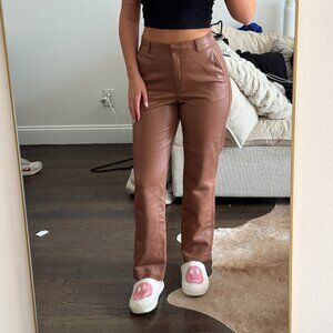 Caramel Faux Leather Pants - Aritzia Wilfred Carrot Pants